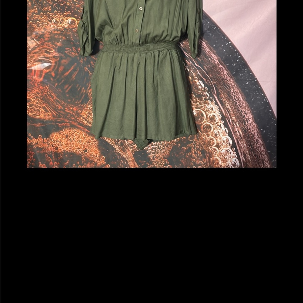 HM Women’s Sheers Roll-tab Sleeves Short Romper Green Size 6 NWT - Picture 3 of 5